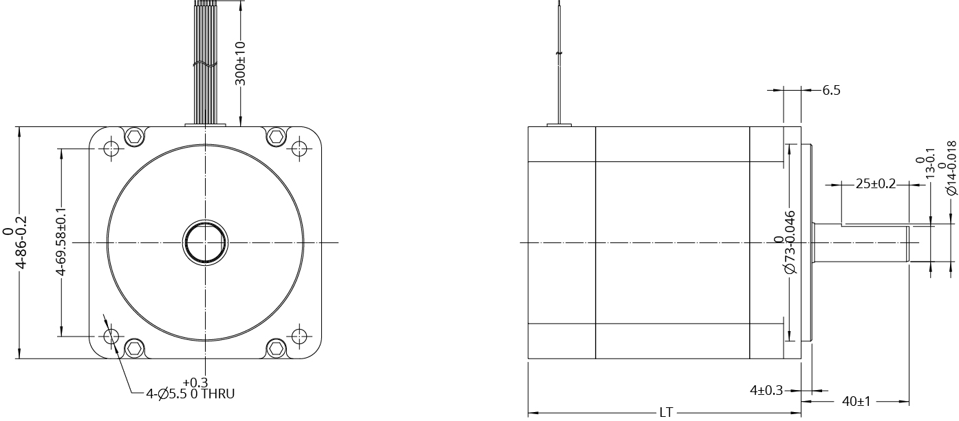 Brushless DC Motor Size 34 (86mm) Dimensional Drawing